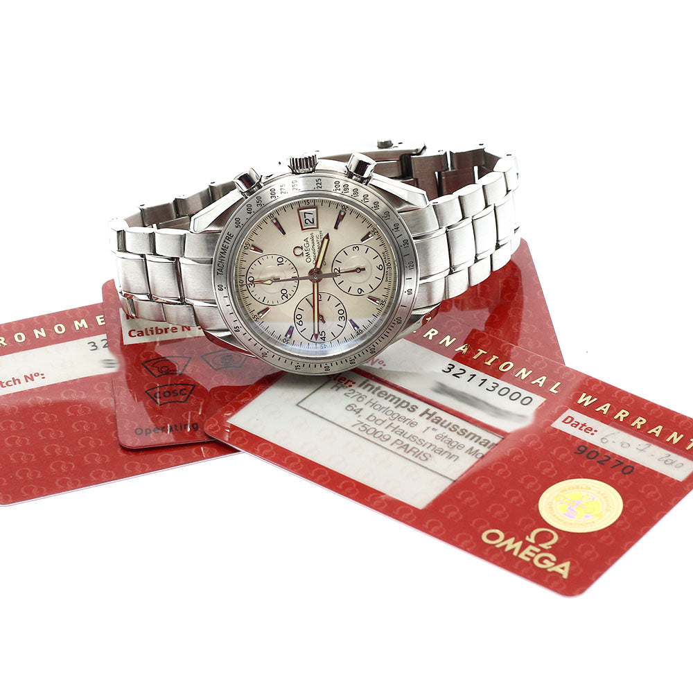 OMEGA 3211.30 Speedmaster Date Chronograph Automatic Men's Watch Excellent Condition with Warranty Card