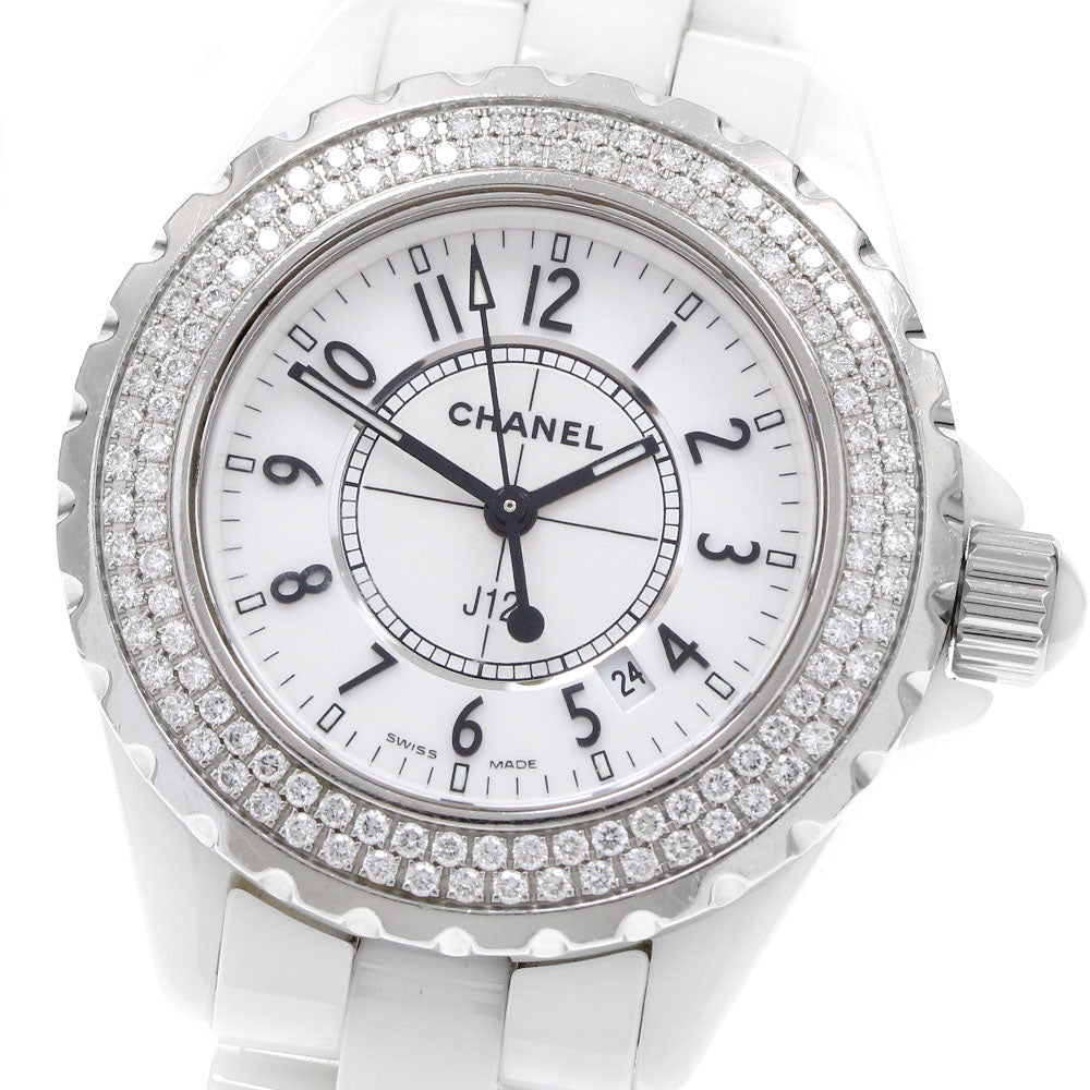 CHANEL H0967 J12 Diamond Bezel White Ceramic Date Quartz Ladies Watch