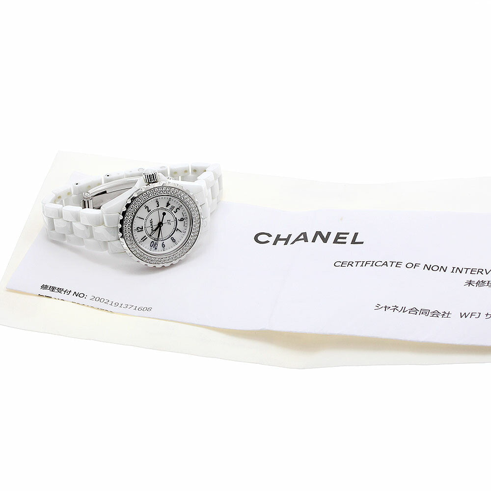 CHANEL H0967 J12 Diamond Bezel White Ceramic Date Quartz Ladies Watch
