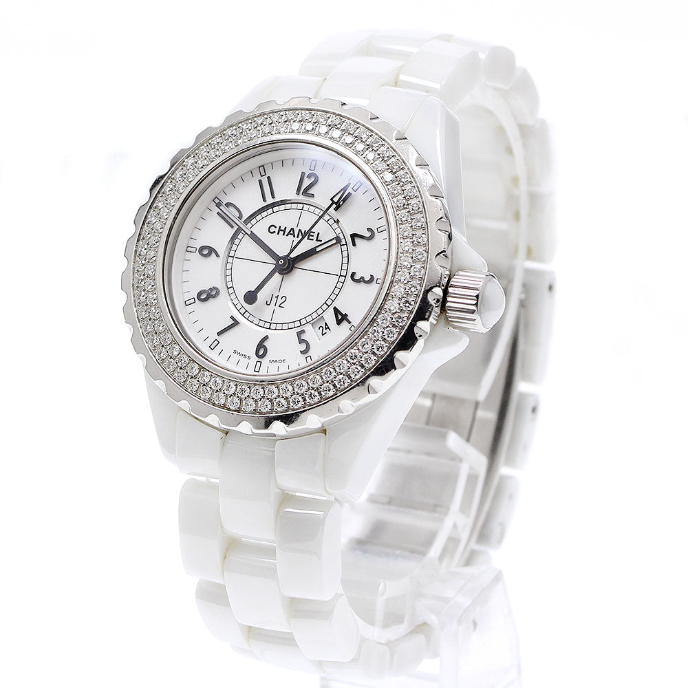 CHANEL H0967 J12 Diamond Bezel White Ceramic Date Quartz Ladies Watch