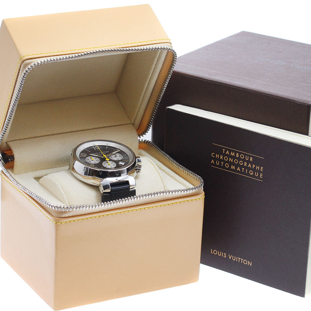 LOUIS VUITTON Q1120 Tambour Chronograph Date Automatic Men's Watch with Box and Warranty Card
