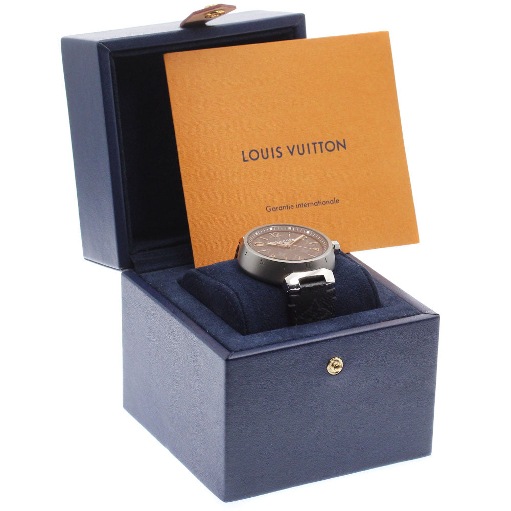 LOUIS VUITTON QA140 Tambour Automatic GM Monogram Eclipse Automatic Men's Watch Excellent Condition with Inner Box and Warranty Card.