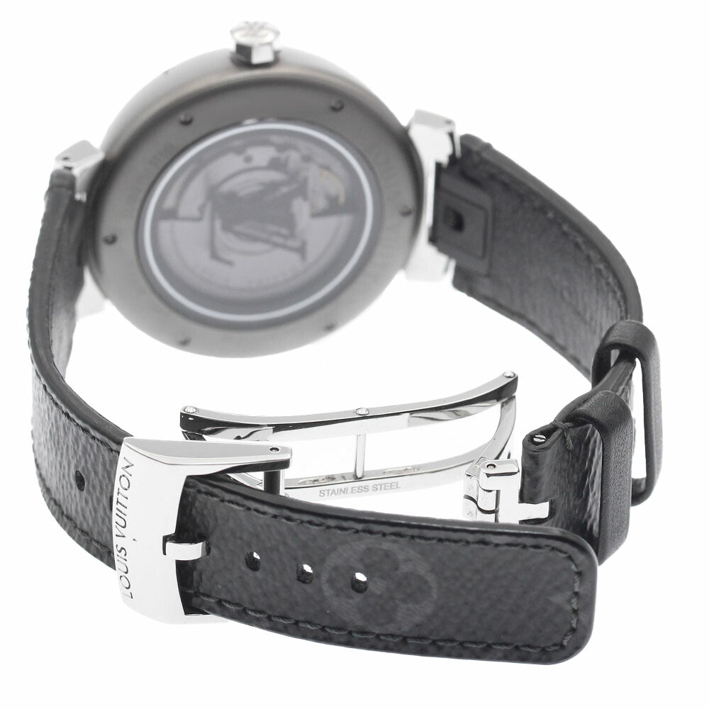 LOUIS VUITTON QA140 Tambour Automatic GM Monogram Eclipse Automatic Men's Watch Excellent Condition with Inner Box and Warranty Card.