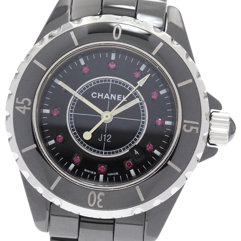 CHANEL H1634 J12 Black Ceramic 12P Ruby Quartz Women's Watch