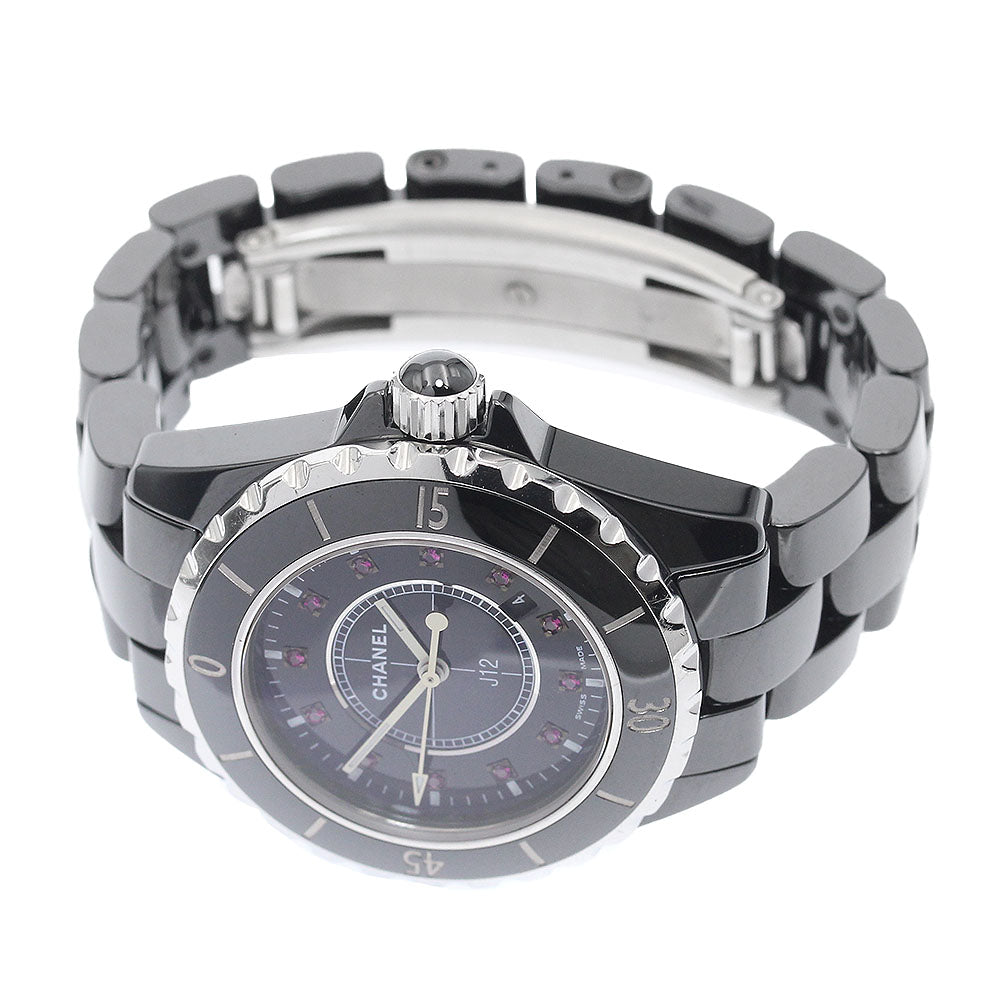 CHANEL H1634 J12 Black Ceramic 12P Ruby Quartz Women's Watch
