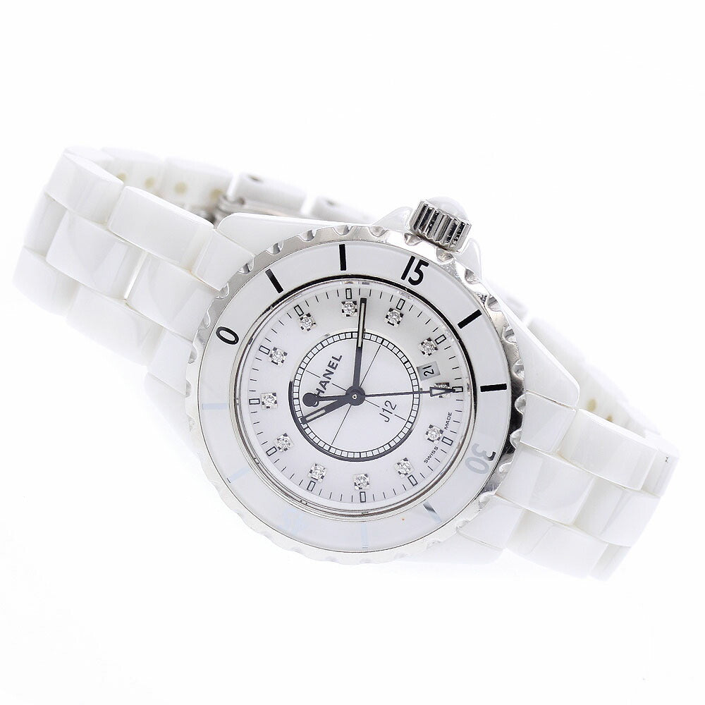 CHANEL H1628 J12 White Ceramic 12-Diamond Quartz Women's Watch