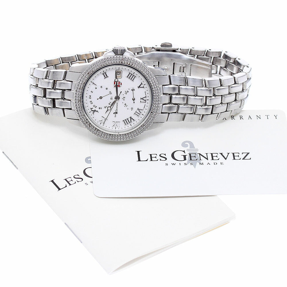 LES GENEVEZ 81005 Power Reserve Date Automatic Men's Watch with Warranty Card
