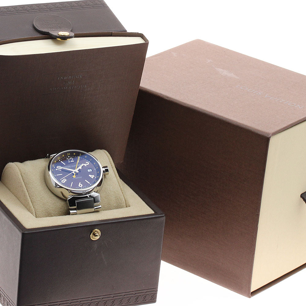 LOUIS VUITTON Q1131 Tambour GMT Date Automatic Men's Watch Excellent Condition with Box and Warranty Card