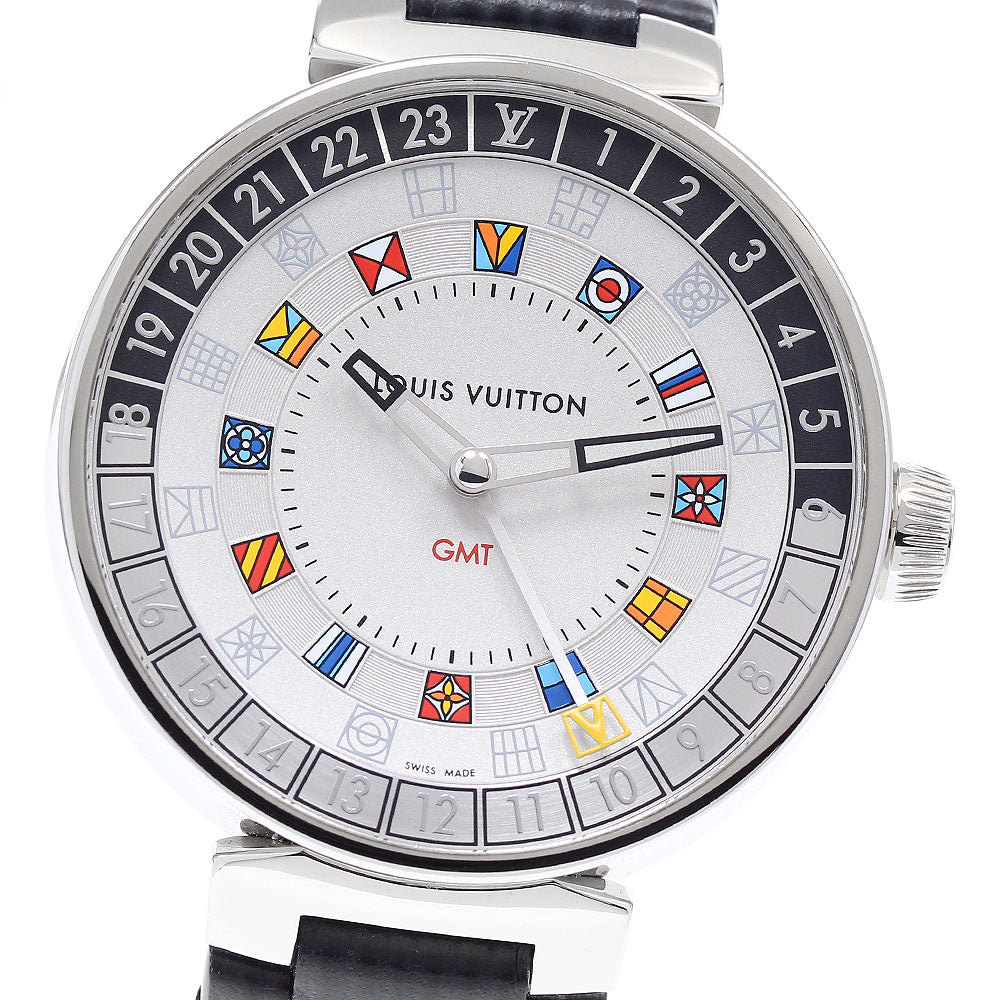 LOUIS VUITTON QA096 Tambour Moon Dual Time GMT Quartz Men's Watch (Good Condition)