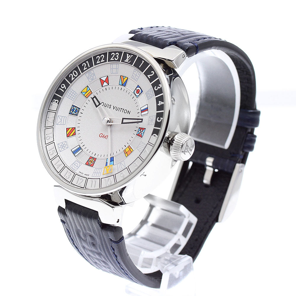 LOUIS VUITTON QA096 Tambour Moon Dual Time GMT Quartz Men's Watch (Good Condition)