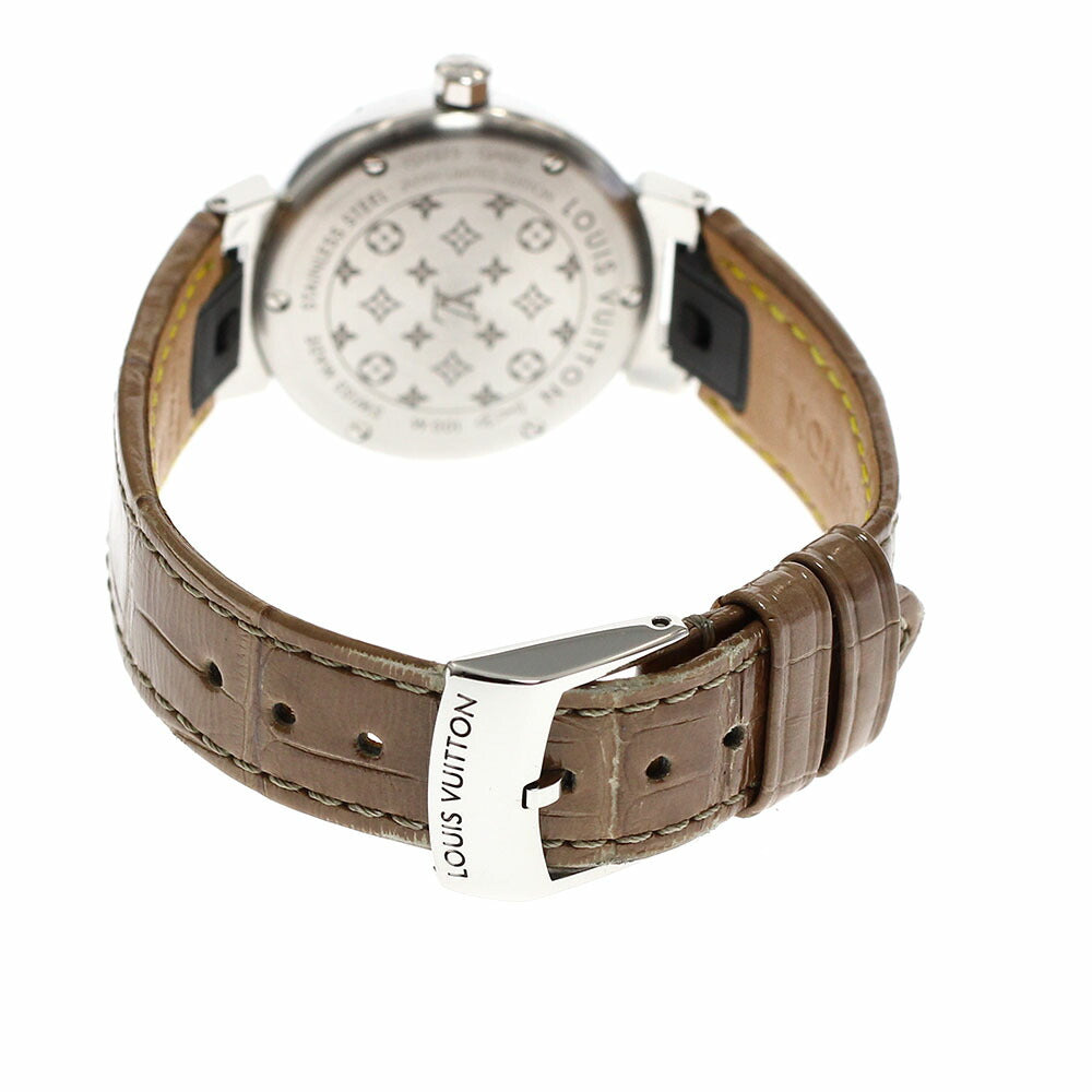 LOUIS VUITTON QA007 Tambour Damier Azur Date Japan Limited Edition Quartz Ladies Watch Excellent Condition with Box and Warranty Card