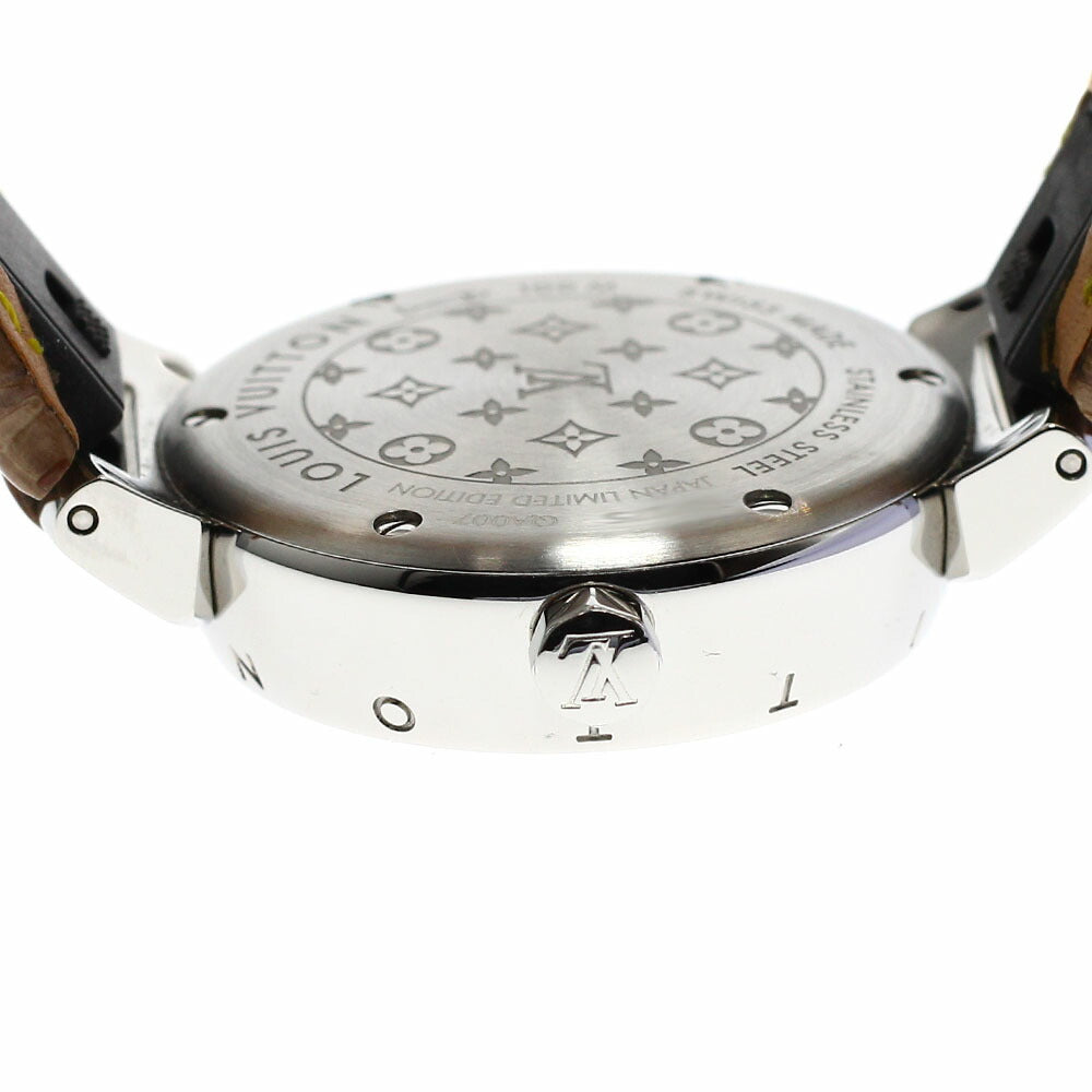 LOUIS VUITTON QA007 Tambour Damier Azur Date Japan Limited Edition Quartz Ladies Watch Excellent Condition with Box and Warranty Card