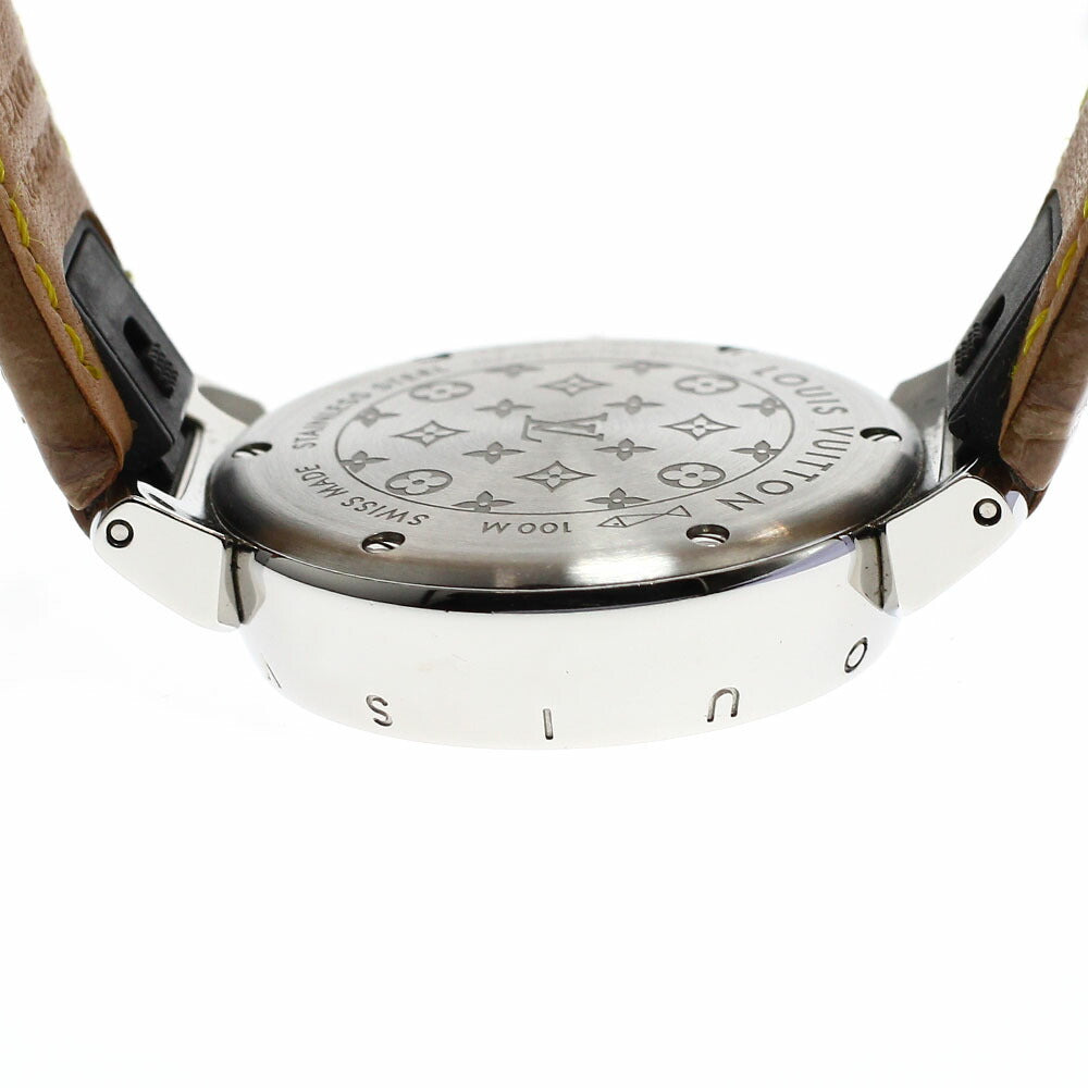 LOUIS VUITTON QA007 Tambour Damier Azur Date Japan Limited Edition Quartz Ladies Watch Excellent Condition with Box and Warranty Card