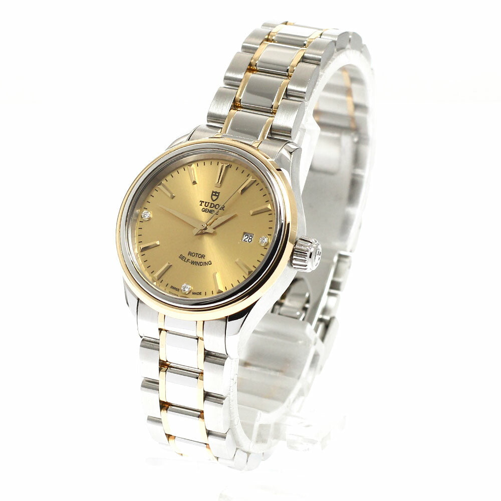 TUDOR 12103 Style 3P Diamond Yellow Gold Combination Automatic Ladies' Watch Excellent Condition with Warranty.
