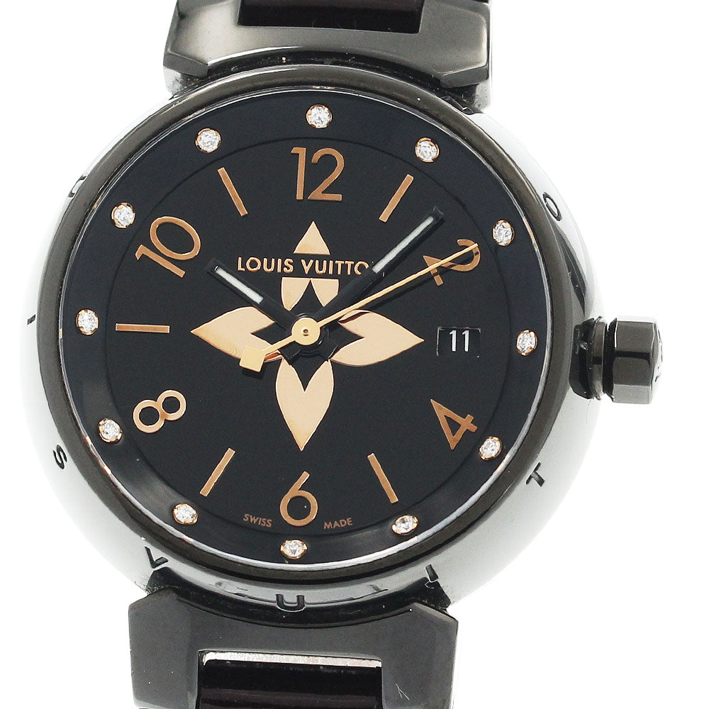 LOUIS VUITTON QA047 Tambour All Black PM 12P Diamond Quartz Women's Watch