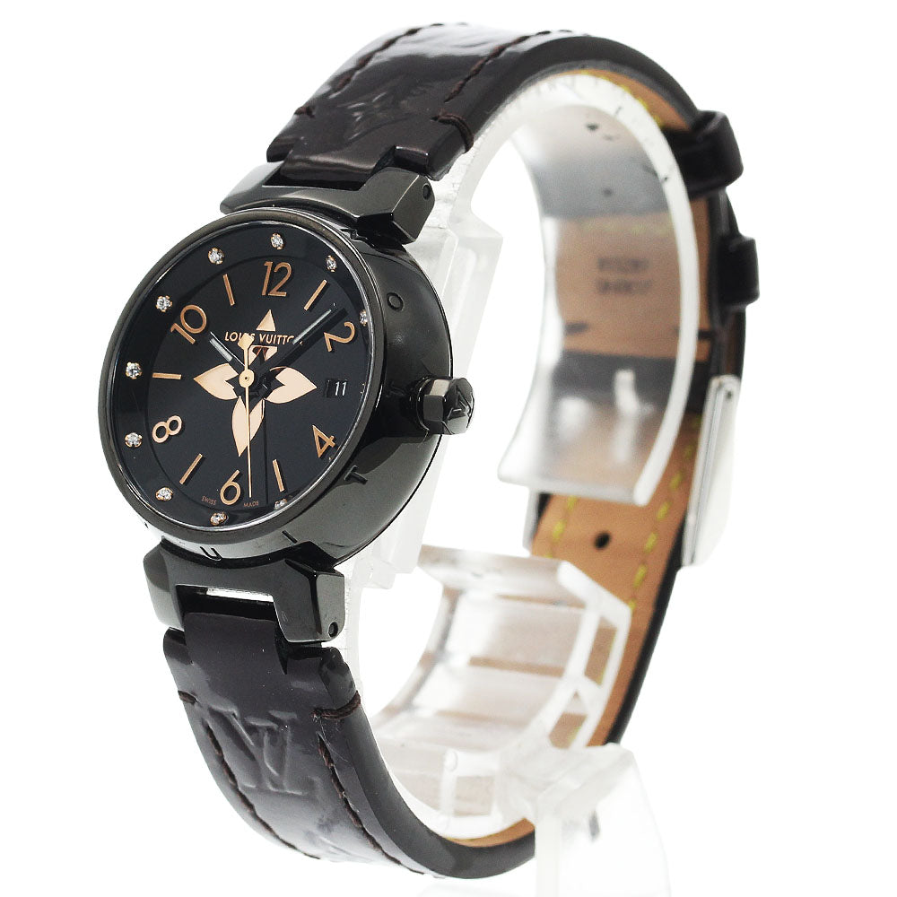 LOUIS VUITTON QA047 Tambour All Black PM 12P Diamond Quartz Women's Watch