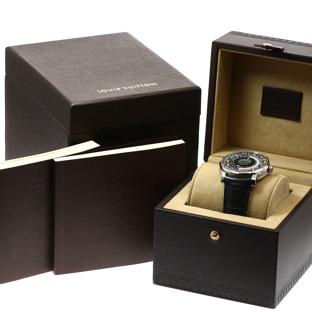 LOUIS VUITTON Q5D20 Escale Time Zone World Time Automatic Men's Watch with Box and Warranty Card
