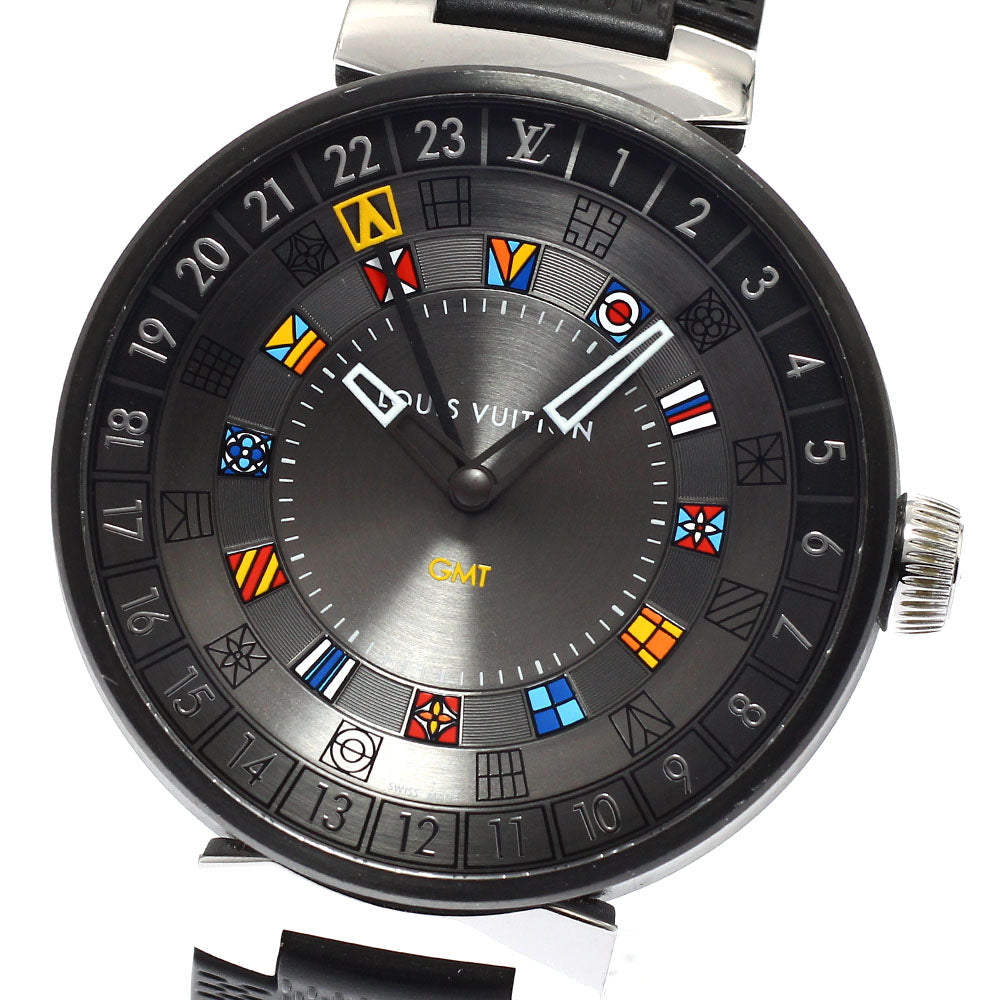 LOUIS VUITTON QA097 Tambour Moon Dual Time GMT Quartz Men's Watch