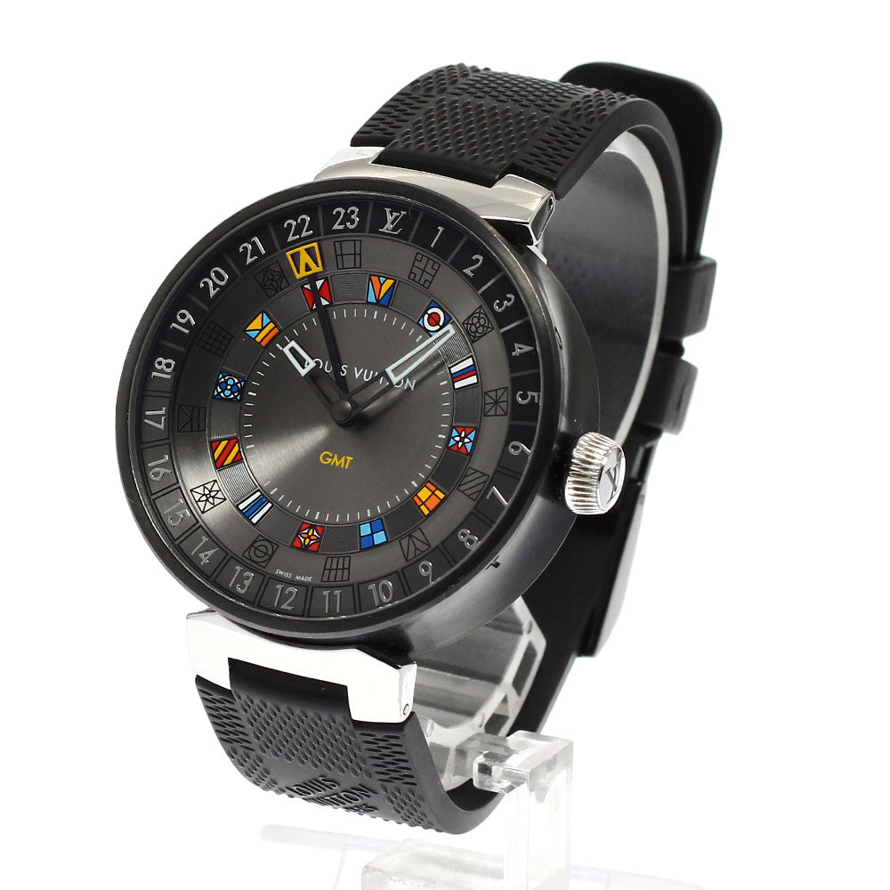 LOUIS VUITTON QA097 Tambour Moon Dual Time GMT Quartz Men's Watch