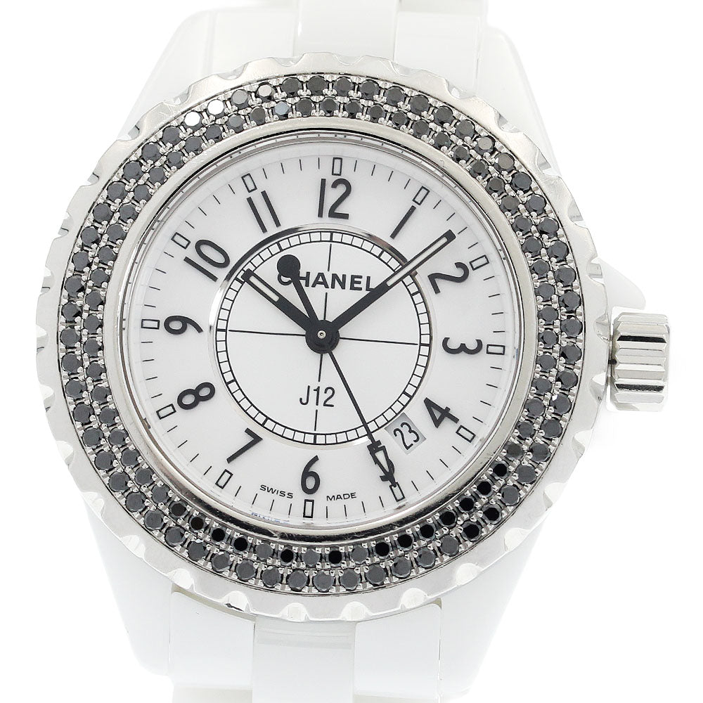 CHANEL H1630 J12 White Ceramic Black Diamond Bezel Quartz Women's Watch
