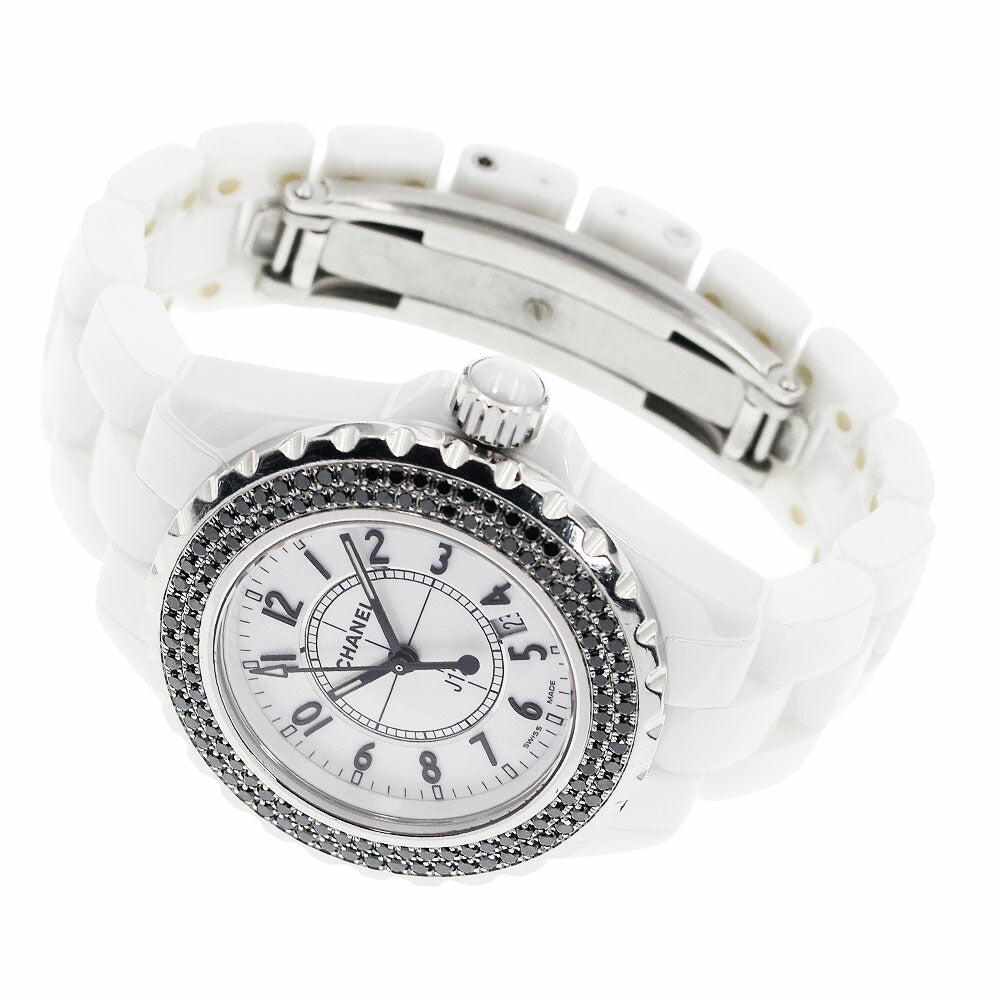 CHANEL H1630 J12 White Ceramic Black Diamond Bezel Quartz Women's Watch
