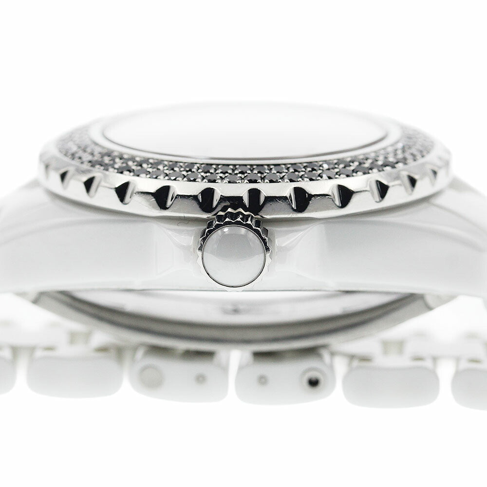 CHANEL H1630 J12 White Ceramic Black Diamond Bezel Quartz Women's Watch