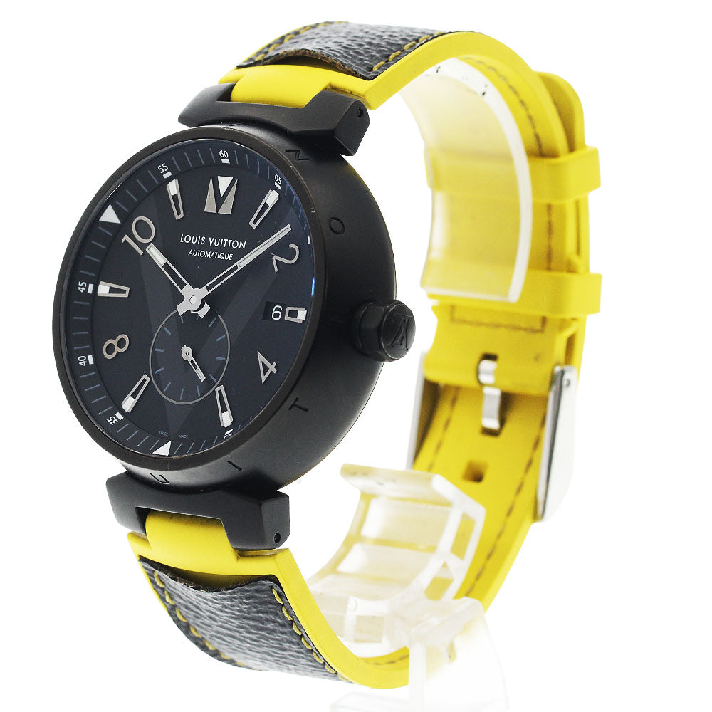 LOUIS VUITTON Q1D22 Tambour All Black Date Small Seconds Automatic Men's Watch (Good Condition)