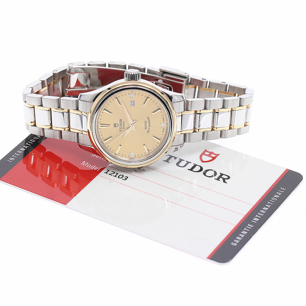 TUDOR 12103 Style 3P Diamond Yellow Gold Combination Automatic Ladies' Watch Excellent Condition with Warranty.