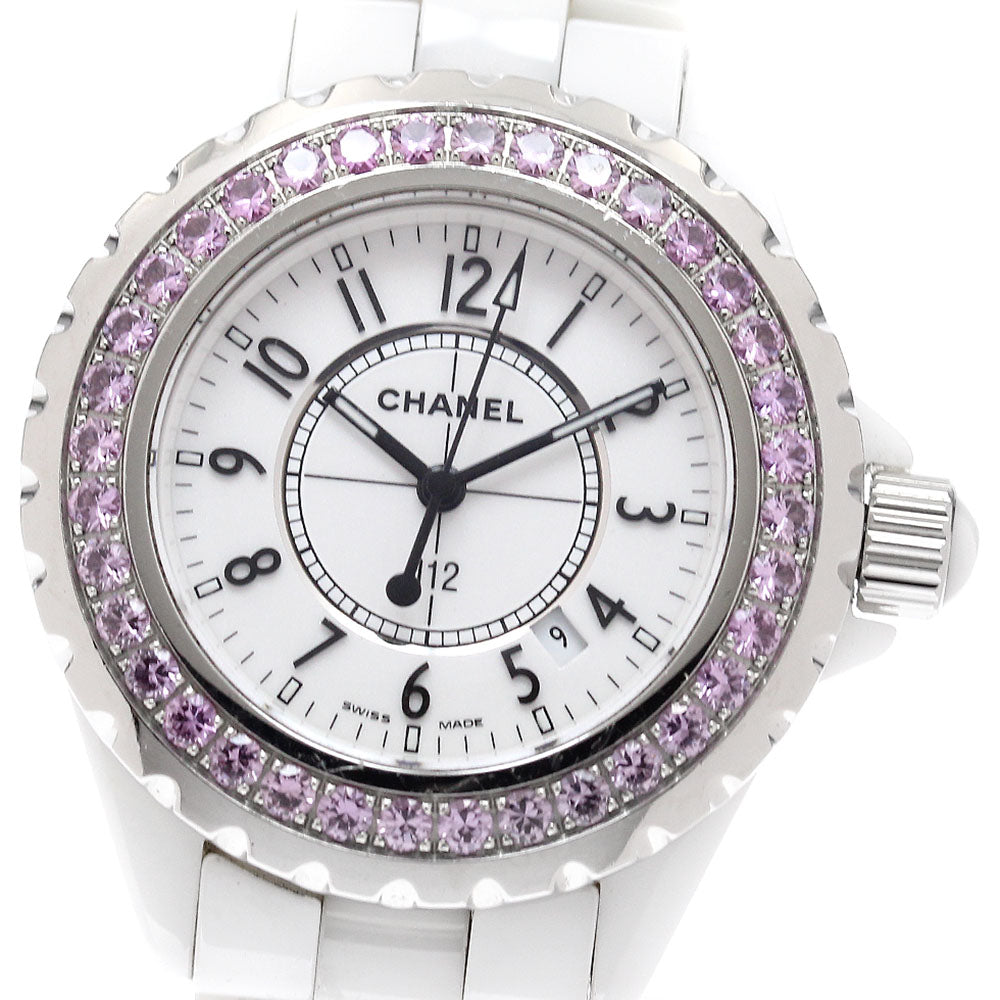 CHANEL H1181 J12 Pink Sapphire Bezel Date Quartz Women's Watch