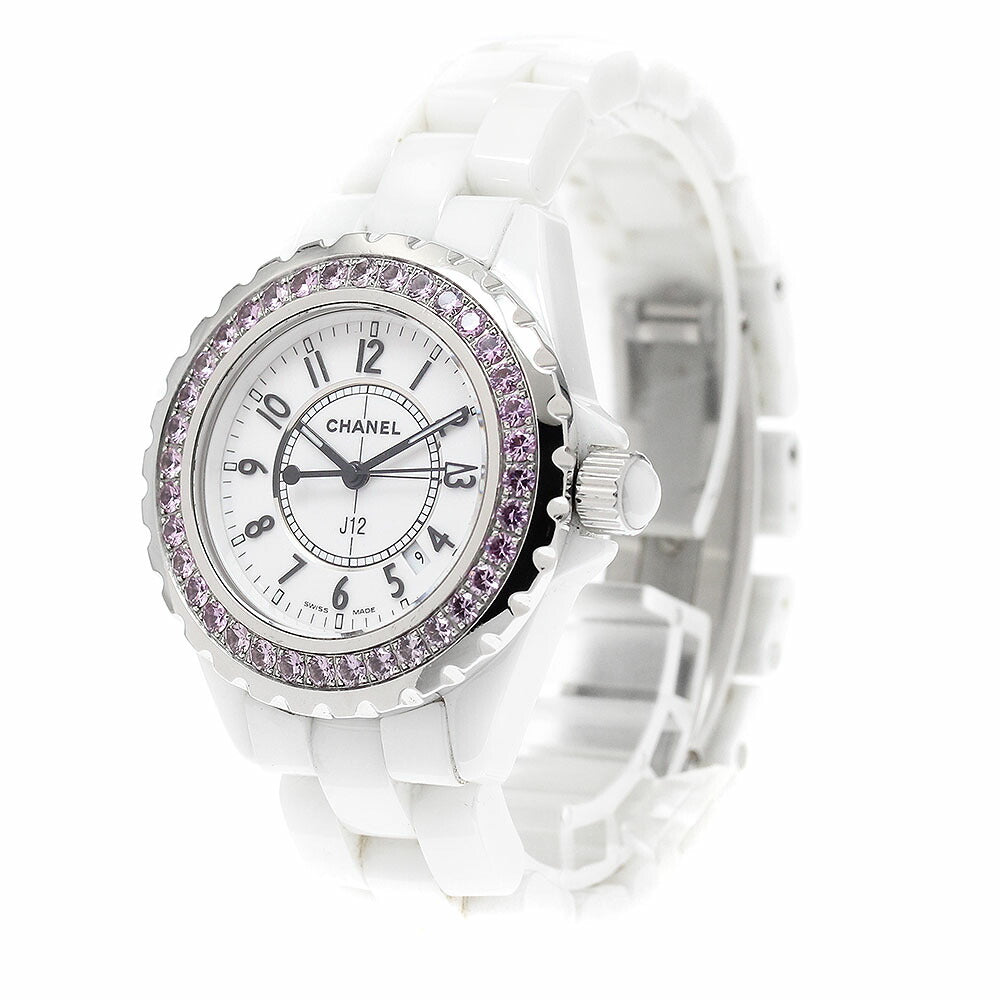 CHANEL H1181 J12 Pink Sapphire Bezel Date Quartz Women's Watch