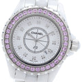 CHANEL H2010 J12 Pink Sapphire Bezel 12 Diamond Quartz Women's Watch