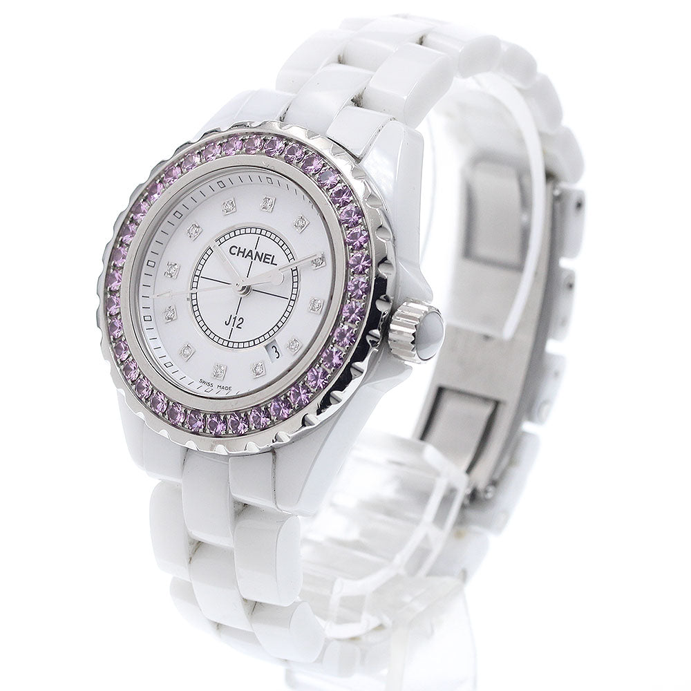 CHANEL H2010 J12 Pink Sapphire Bezel 12 Diamond Quartz Women's Watch