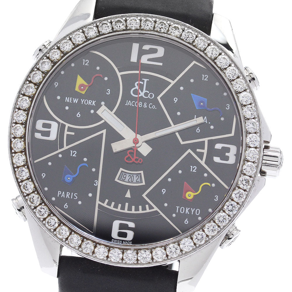 JACOB&CO 5 Time Zone Date Diamond Bezel Quartz Men's Watch