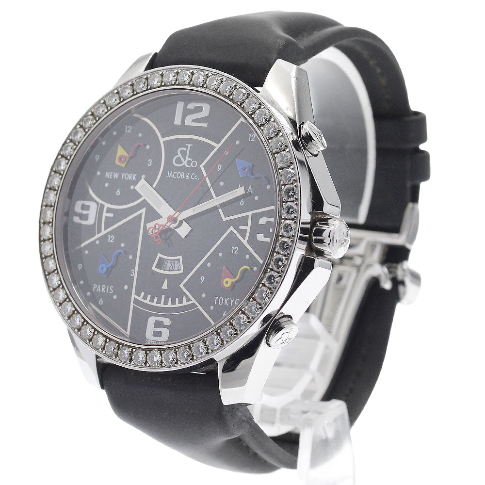 JACOB&CO 5 Time Zone Date Diamond Bezel Quartz Men's Watch
