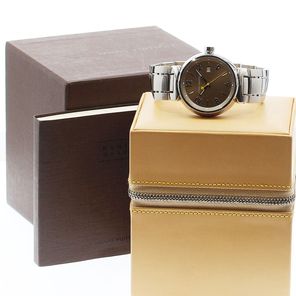 LOUIS VUITTON Q1112 Tambour Date Quartz Men's Watch Excellent Condition with Box and Warranty Card