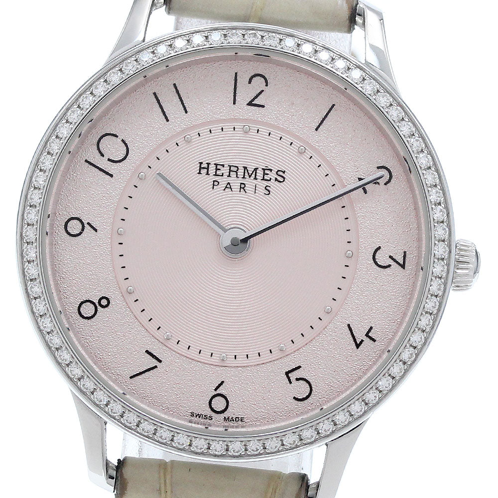 HERMES CA2.230 Slim de Diamond Bezel Quartz Women's Watch with Inner Box and Warranty Card