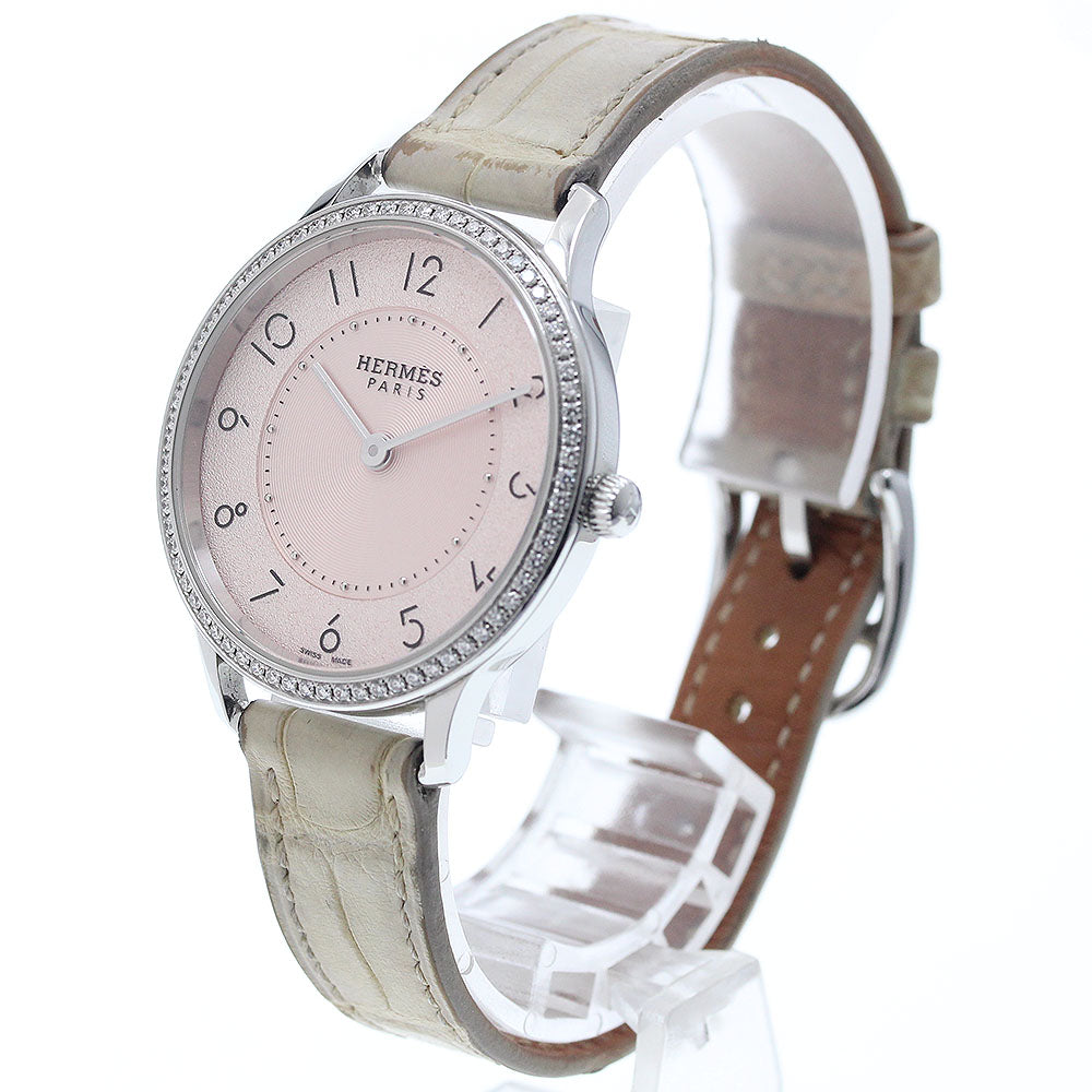 HERMES CA2.230 Slim de Diamond Bezel Quartz Women's Watch with Inner Box and Warranty Card