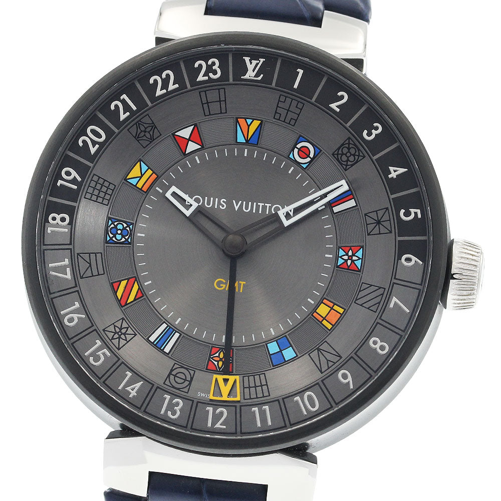 LOUIS VUITTON QA097 Tambour Moon Dual Time GMT Quartz Men's Watch Excellent Condition with Box and Warranty Card