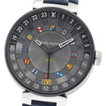 LOUIS VUITTON QA097 Tambour Moon Dual Time GMT Quartz Men's Watch Excellent Condition with Box and Warranty Card