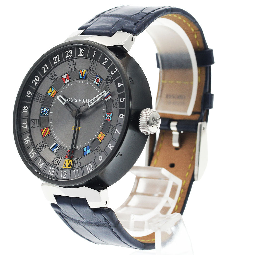 LOUIS VUITTON QA097 Tambour Moon Dual Time GMT Quartz Men's Watch Excellent Condition with Box and Warranty Card