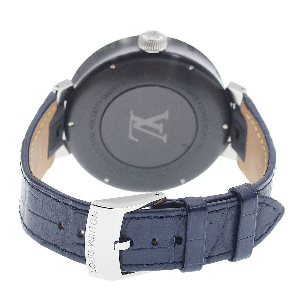 LOUIS VUITTON QA097 Tambour Moon Dual Time GMT Quartz Men's Watch Excellent Condition with Box and Warranty Card