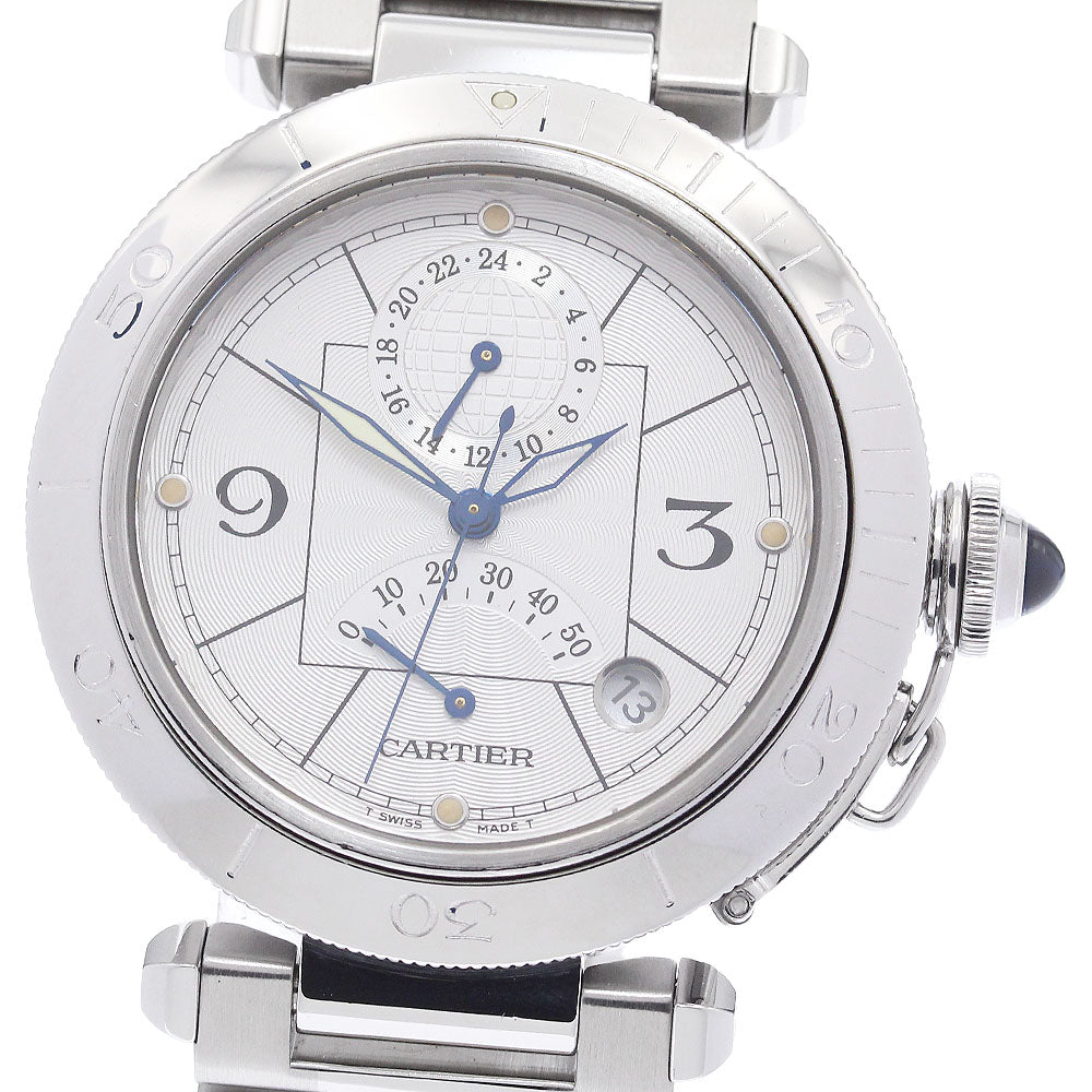 CARTIER W31037H3 Pasha 38mm GMT Power Reserve Automatic Men's Watch with Warranty Card