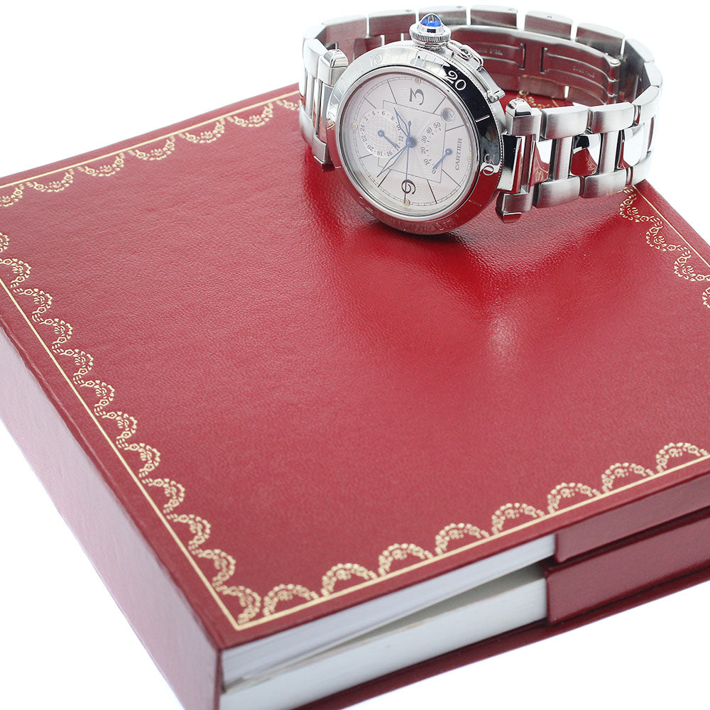 CARTIER W31037H3 Pasha 38mm GMT Power Reserve Automatic Men's Watch with Warranty Card