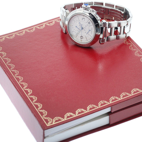 CARTIER W31037H3 Pasha 38mm GMT Power Reserve Automatic Men's Watch with Warranty Card