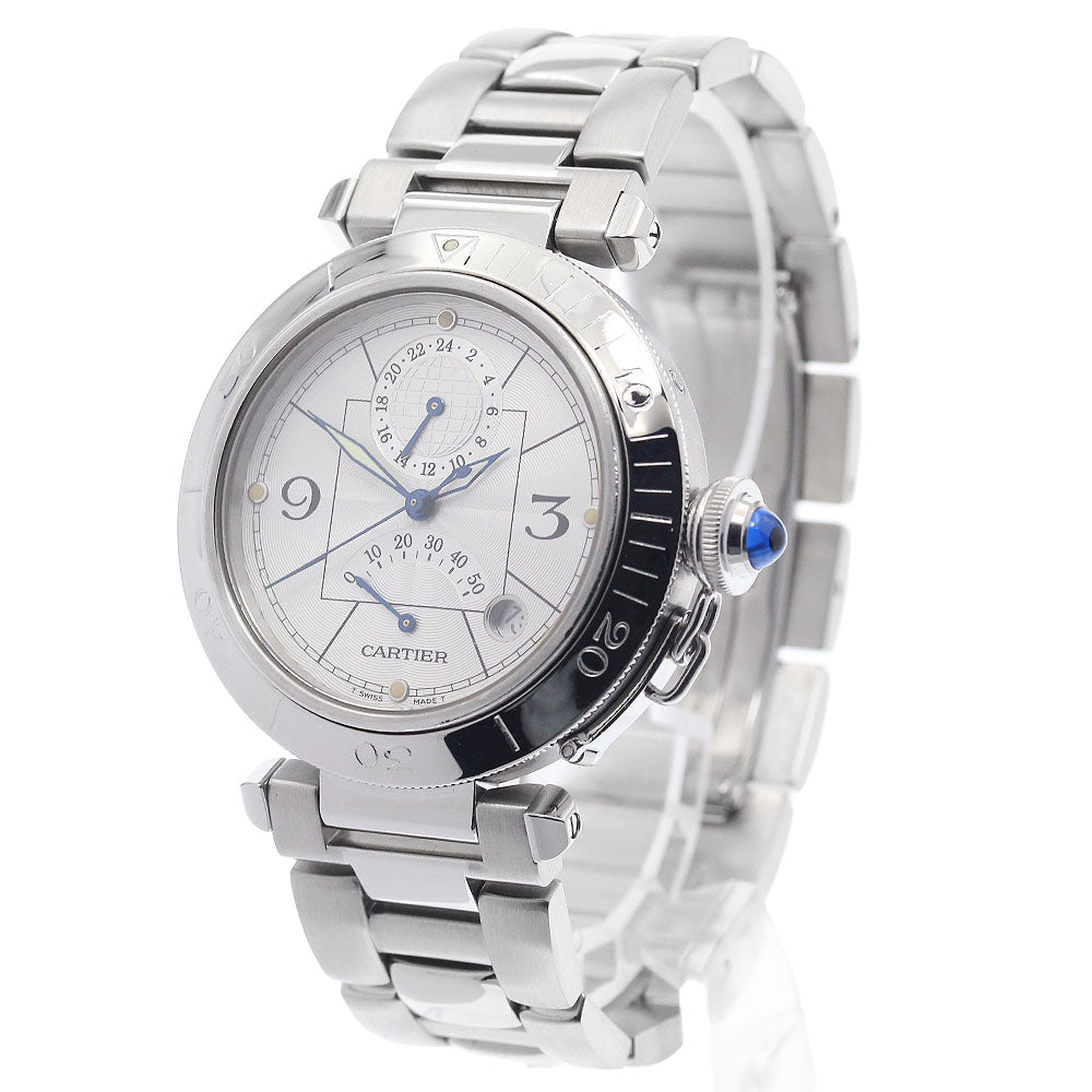 CARTIER W31037H3 Pasha 38mm GMT Power Reserve Automatic Men's Watch with Warranty Card