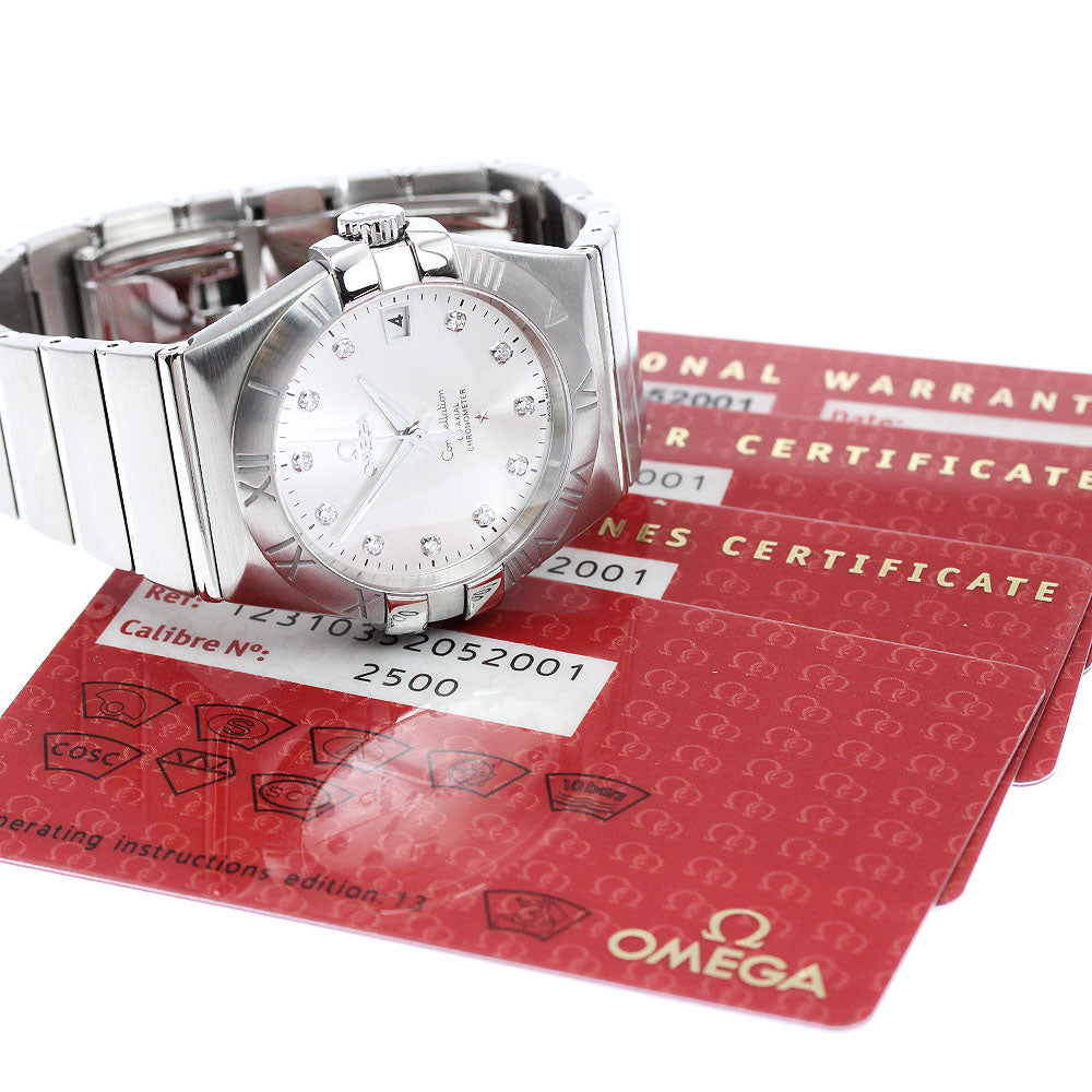 OMEGA 123.10.35.20.52.001 Constellation Date 11P Diamond Automatic Men's Watch Excellent Condition with Warranty Card