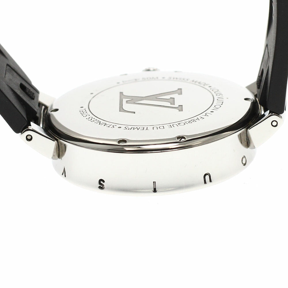 LOUIS VUITTON QA108 Tambour Moon Dual Time MM 6P Lug Diamond Quartz Ladies Watch Excellent Condition with Box and Warranty Card