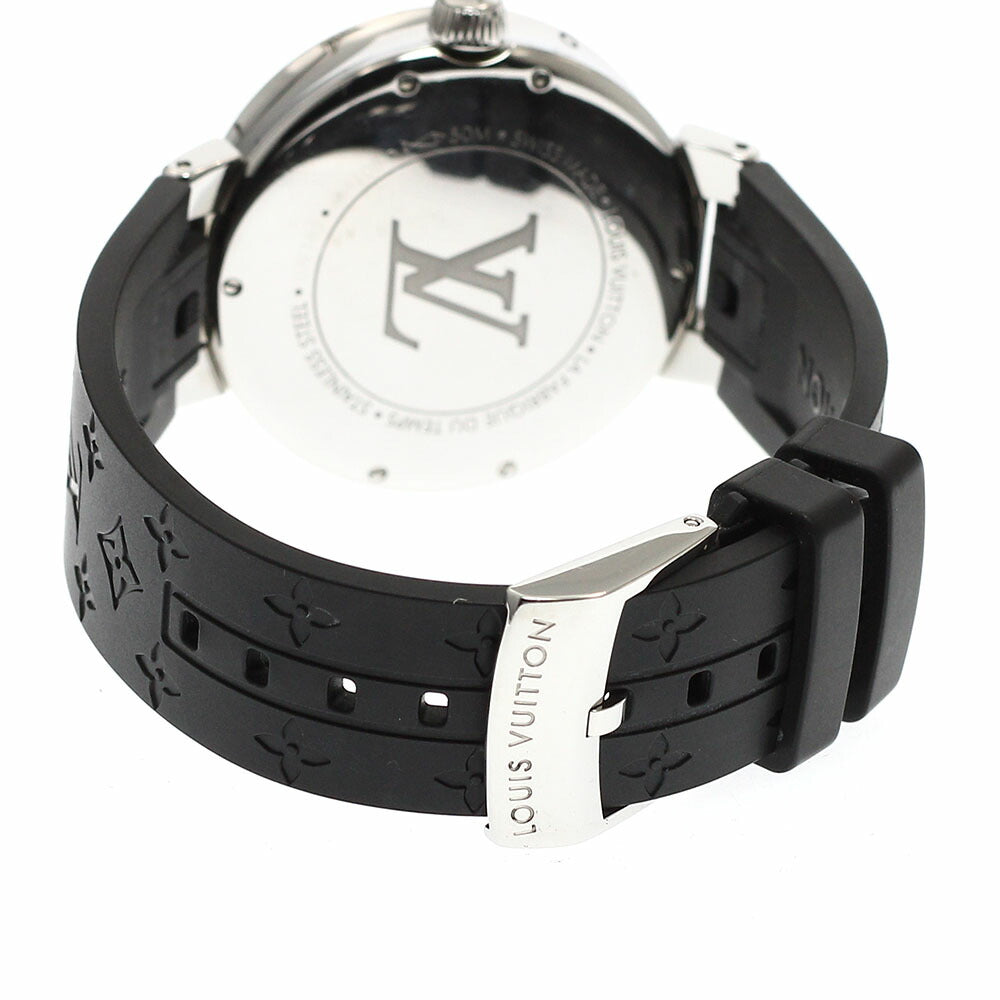 LOUIS VUITTON QA108 Tambour Moon Dual Time MM 6P Lug Diamond Quartz Ladies Watch Excellent Condition with Box and Warranty Card