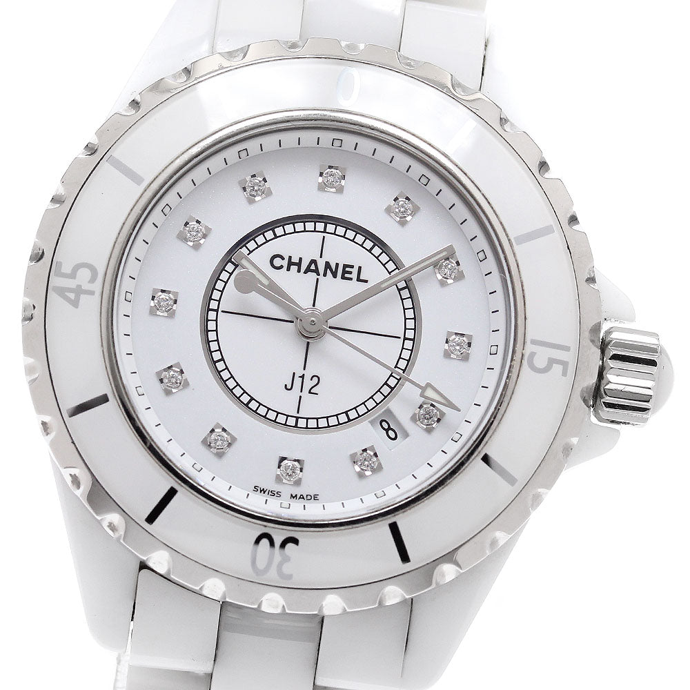 CHANEL H1628 J12 White Ceramic 12-Diamond Quartz Women's Watch with Warranty Card