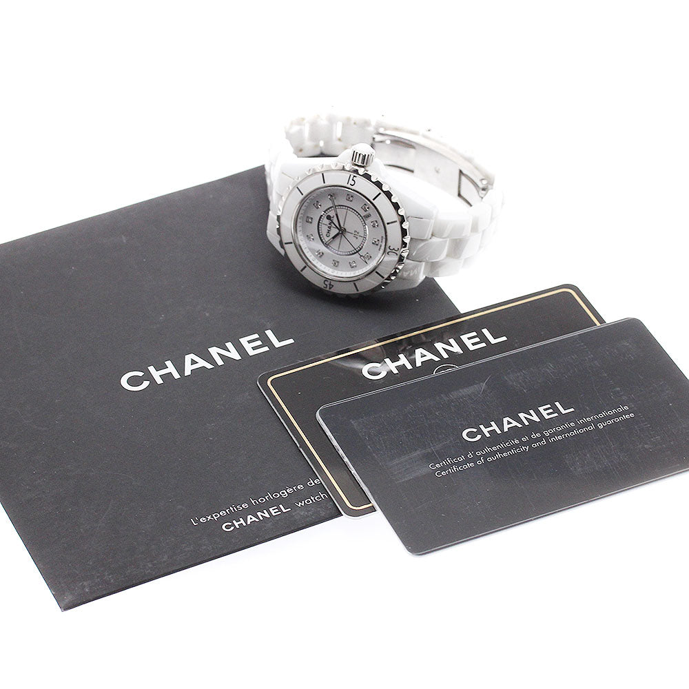 CHANEL H1628 J12 White Ceramic 12-Diamond Quartz Women's Watch with Warranty Card